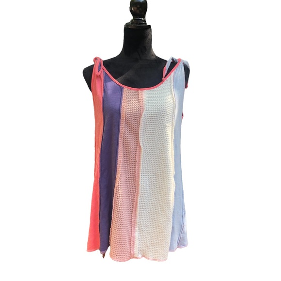 L Love Tops - L Love Inside Out Vertical Stripe Colorblock Tank Top size M